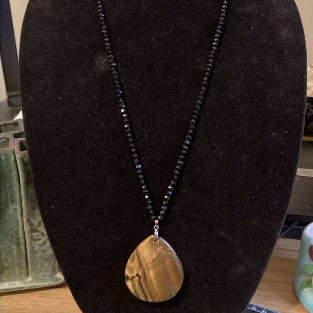 Tiger Eye and Black Glass Bead Ncklace